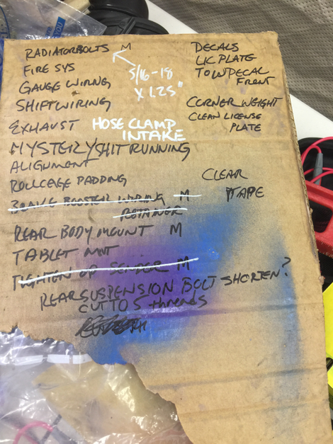 Last-minute to-do list from the night before they left for the race.
